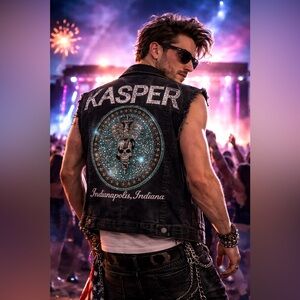 Sovereign Code Black Rhinestone Studded Festival Vest Large KASPER Indianapolis